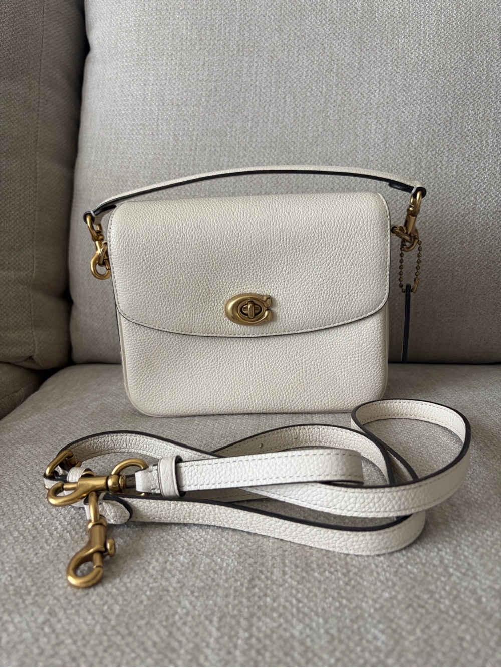 Coach Cassie White Leather Crossbody Bag with Gold Hardware